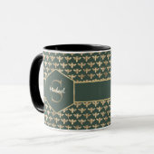 Elegantes Gold HoneyBee-Muster auf dunkelgrün Tasse (Vorderseite Links)