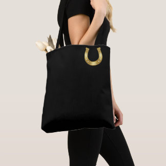 Elegantes Gold Horseshoe auf schwarzem Hintergrund Tasche