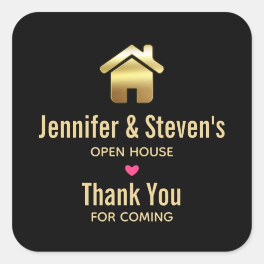 Elegantes Gold House Symbol Real Anwesen Open Hous Quadratischer Aufkleber (Vorderseite)
