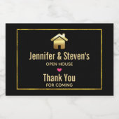 Elegantes Gold House Symbol Real Anwesen Open Hous Schaumweinetikett (Einzelnes Label)