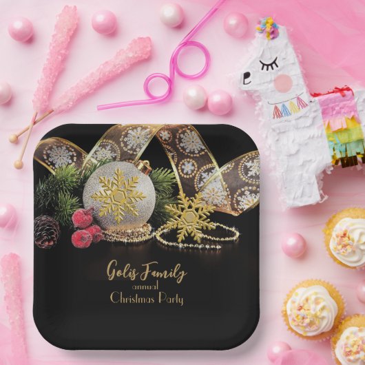Elegantes Gold im Schwarzen Weihnachtsgebäck Pappteller (Party)