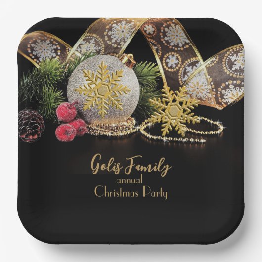 Elegantes Gold im Schwarzen Weihnachtsgebäck Pappteller (Vorderseite)