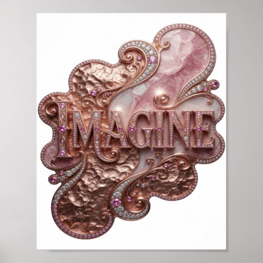 Elegantes Gold IMAGINE 3D Text Kunstwerk Poster (Vorne)