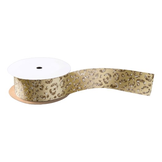 Elegantes Gold Imitate Glitzer Leopard Spots Muste Satinband (Spule)