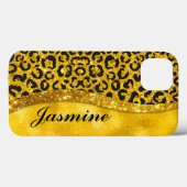 Elegantes Gold Imitate Glitzer Tierprint Monogramm Case-Mate iPhone Hülle (Rückseite (Horizontal))