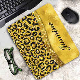 Elegantes Gold Imitate Glitzer Tierprint Monogramm Mousepad