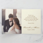 Elegantes Gold Imitats Metal Floral Foto Hochzeit Dankeskarte (Innenseite)