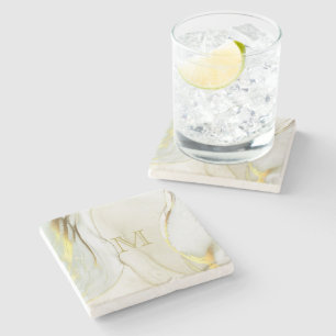 Elegantes Gold Ink Abstraktes Muster Monogramm Steinuntersetzer