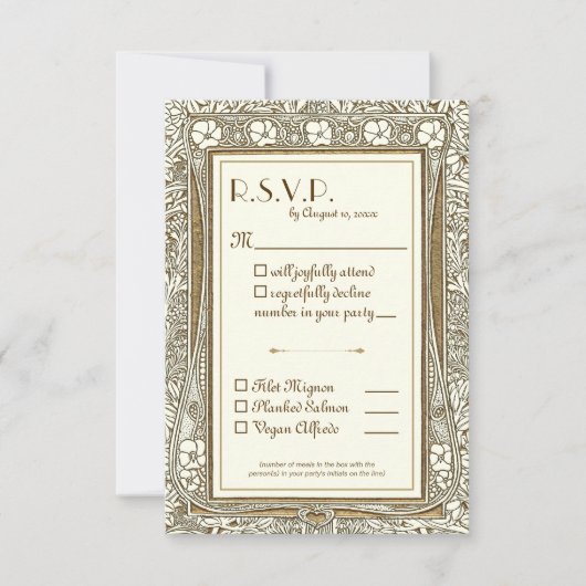 Elegantes Gold Ivory Jugendstil UAWG RSVP Karte (Vorderseite)