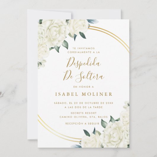 Elegantes Gold Ivory Spanisches Brautparty Einladung (Vorderseite)
