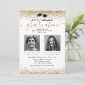 Elegantes Gold Joint Abschluss Foto Einladung (Stehend Vorderseite)