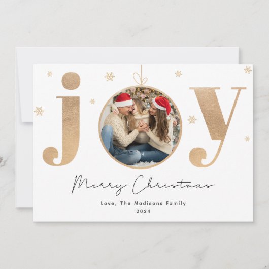 Elegantes Gold "Joy" Ornament Weihnachten Familie (Vorderseite)