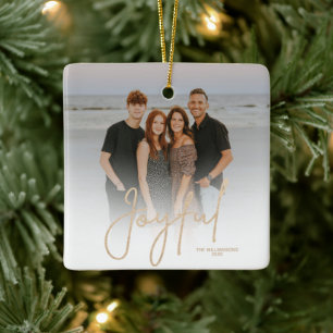 Elegantes Gold JOYFUL Schriftfoto Weihnachten Keramikornament