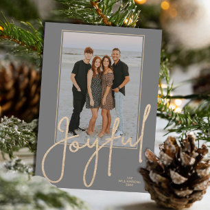 Elegantes Gold JOYFUL Schriftzug auf grauem Foto W Feiertagskarte