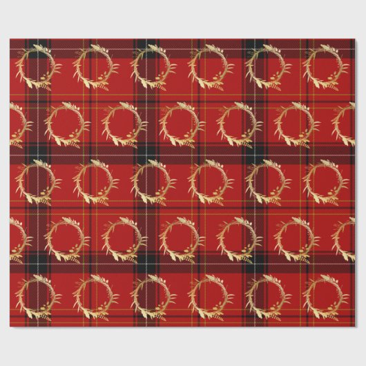 Elegantes Gold & Kariertes Weihnachtskrautmuster Geschenkpapier (Flach)