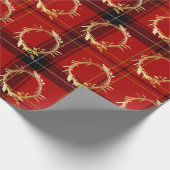 Elegantes Gold & Kariertes Weihnachtskrautmuster Geschenkpapier (Ecke)