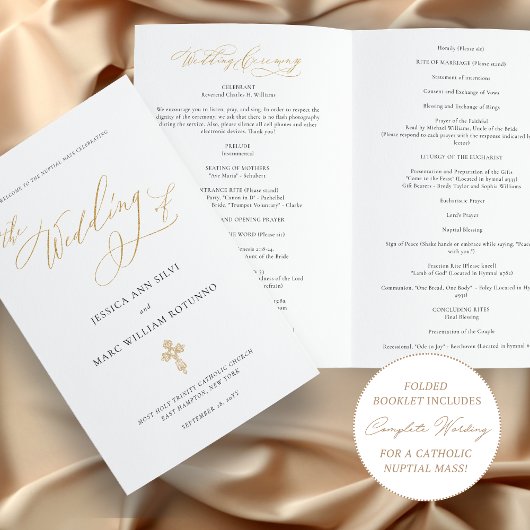 Elegantes Gold katholisches Hochzeitsprogramm Voll