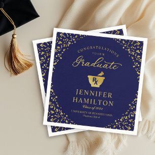 Elegantes Gold Konfetti Jurastudium Abschluss Blau Serviette