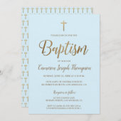 Elegantes Gold kreuz Blaue Taufe Einladung (Vorne/Hinten)