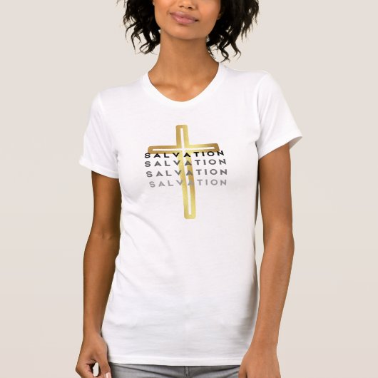 Elegantes Gold Kreuz mit erfrischendem Wort T-Shirt (Vorderseite)