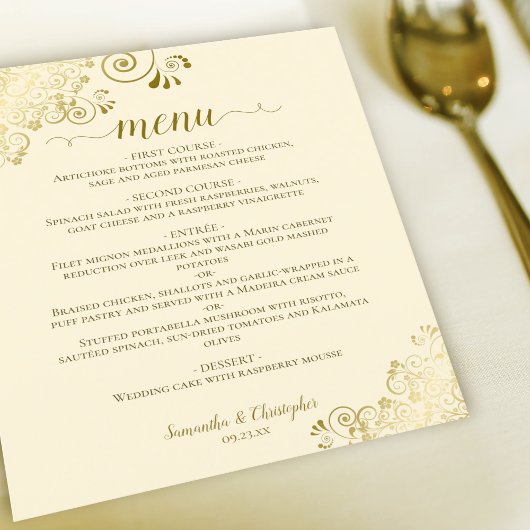 Elegantes Gold Lace auf Cream Budget Wedding Menu