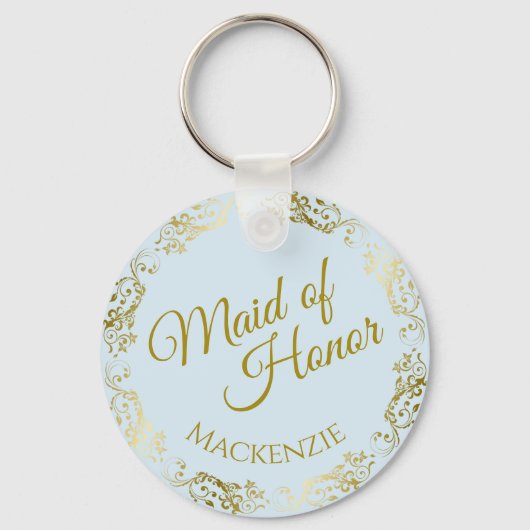 Elegantes Gold Lace auf einer Hochzeit mit blauer Schlüsselanhänger (Vorderseite)