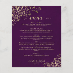 Elegantes Gold Lace auf Plum Budget Wedding Menu