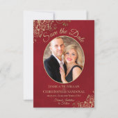 Elegantes Gold Lace & Oval Foto Marmorierte Rote H Save The Date (Vorderseite)