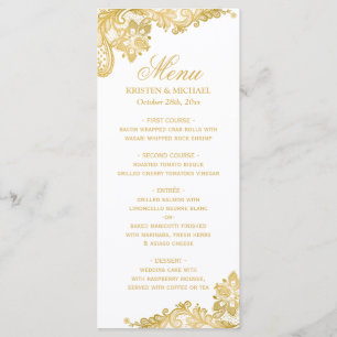 Elegantes Gold Lace Pattern Wedding Menü Menükarte