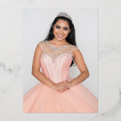 Elegantes Gold Lace Rosa Foto Quinceanera Folieneinladung (Rückseite)