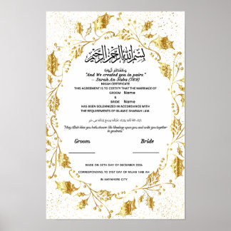 Elegantes Gold-Laub-Blatt Islamisches Nikah Poster
