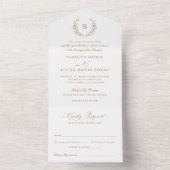 Elegantes Gold Laurel Wreath Wedding Monogram Wapp All In One Einladung (Innen Boden)