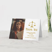 Elegantes Gold Law School Abschluss Foto Dankeskarte (Vorderseite)