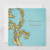 Elegantes Gold Leaf Hochzeit Einladung Blauer Himm (Rückseite)
