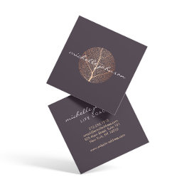 Elegantes Gold-Leaf-Logo auf Lila Rose Quadratische Visitenkarte