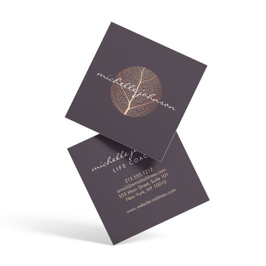 Elegantes Gold-Leaf-Logo auf Lila Rose Quadratische Visitenkarte