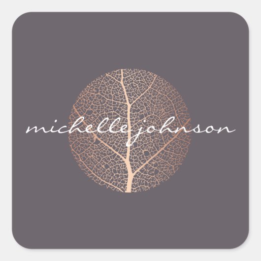 Elegantes Gold-Leaf-Logo auf Lila Rose Quadratischer Aufkleber (Vorderseite)