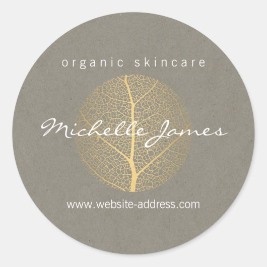 Elegantes Gold-Leaf-Logo auf Tan-Pappkarton-Look Runder Aufkleber (Vorderseite)