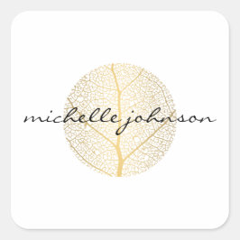 Elegantes Gold Leaf Logo auf Weiß Quadratischer Aufkleber