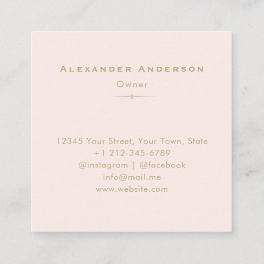 Elegantes Gold Leaf Minimal Botanische Creme Rosa Quadratische Visitenkarte (Rückseite)