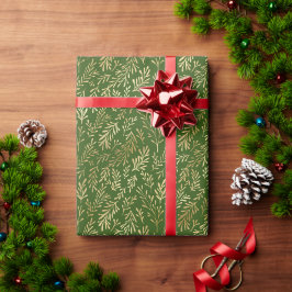Elegantes Gold Leaf Muster Grün Weihnachten Geschenkpapier