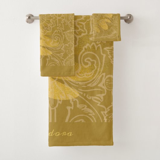 Elegantes Gold Leaf Ocher Classic Muster Badhandtuch Set (Insitu)