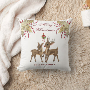 Elegantes Gold Leaf und Red Berries Dei Christmas Kissen