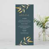 Elegantes Gold Leaf Wedding Menü Menükarte (Stehend Vorderseite)