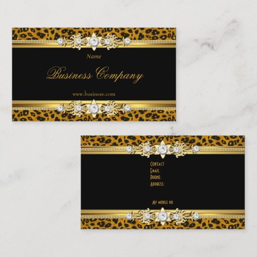 Elegantes Gold Leopard Black The Original 3 Visitenkarte (Vorne/Hinten)