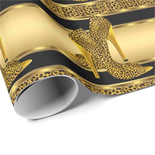 Elegantes Gold Leopard High Heel Shoes Tier 2 Geschenkpapier (Rolleneckpunkt)