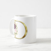 Elegantes Gold Letter D Pink Burgundy Rose Monogra Kaffeetasse (Vorderseite Links)