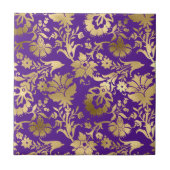 Elegantes Gold Lila Floral Fliese (Vorderseite)