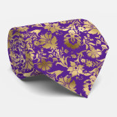 Elegantes Gold Lila Floral Krawatte (Gerollt)