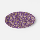 Elegantes Gold Lila Floral  Pappteller (Schrägansicht)